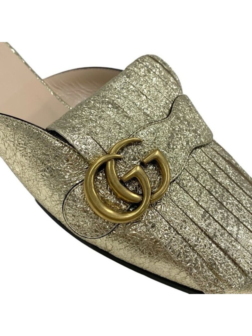 Gucci Double G GG Marmont Sandals Mules Slippers Shoes Fringe Leather - Picture 9 of 9